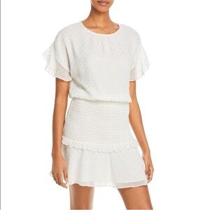 Aqua white and gold dots smocked White Ruffled Dress Bloomingdales